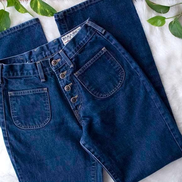 Vintage Denim - 70s style button fly wide leg jeans